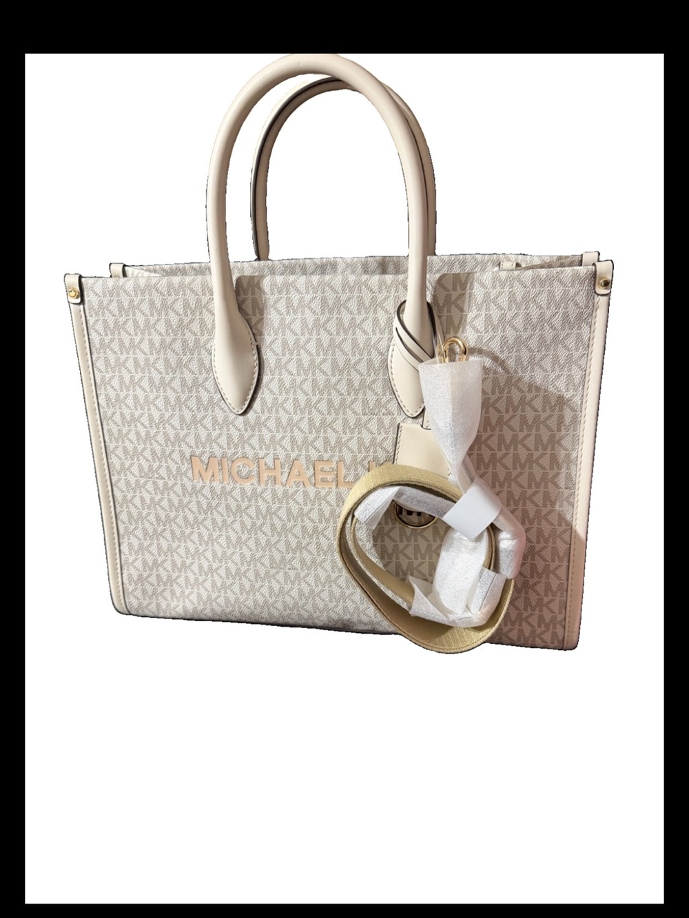 Michael Kors Cream Logo Tote with Gold Accents